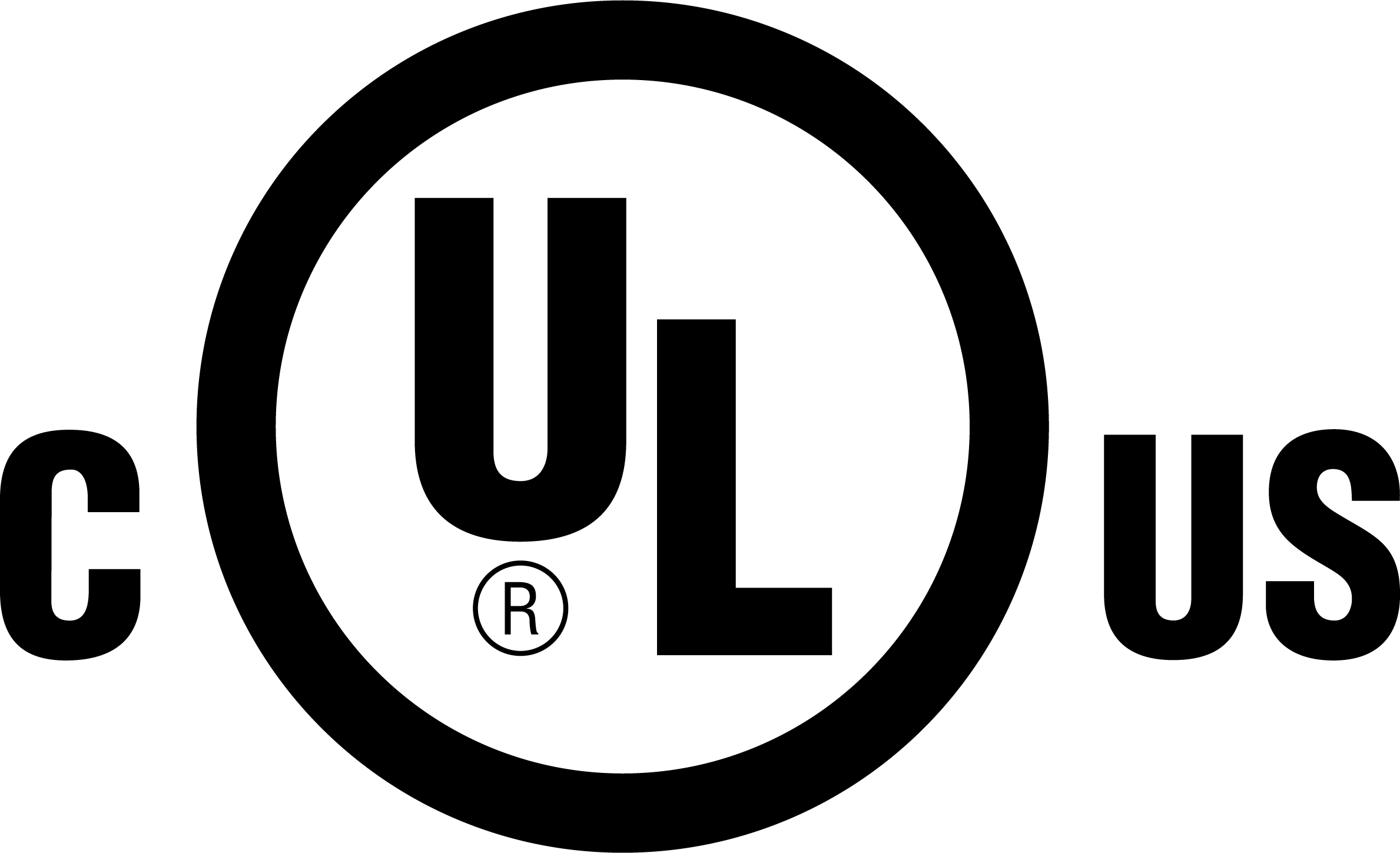 Bold black letters c, u, l, and us arranged around and inside a thick circular outline, forming the word cULus with a registered trademark symbol below the U.
